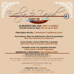 See our Menu Online - Restaurant & Bar Tierra y Mar in Samana Town, in the DR.