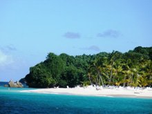 Spectacular public beach of the island Cayo Levantado, just a few minutes away by boat from the town of Samana.